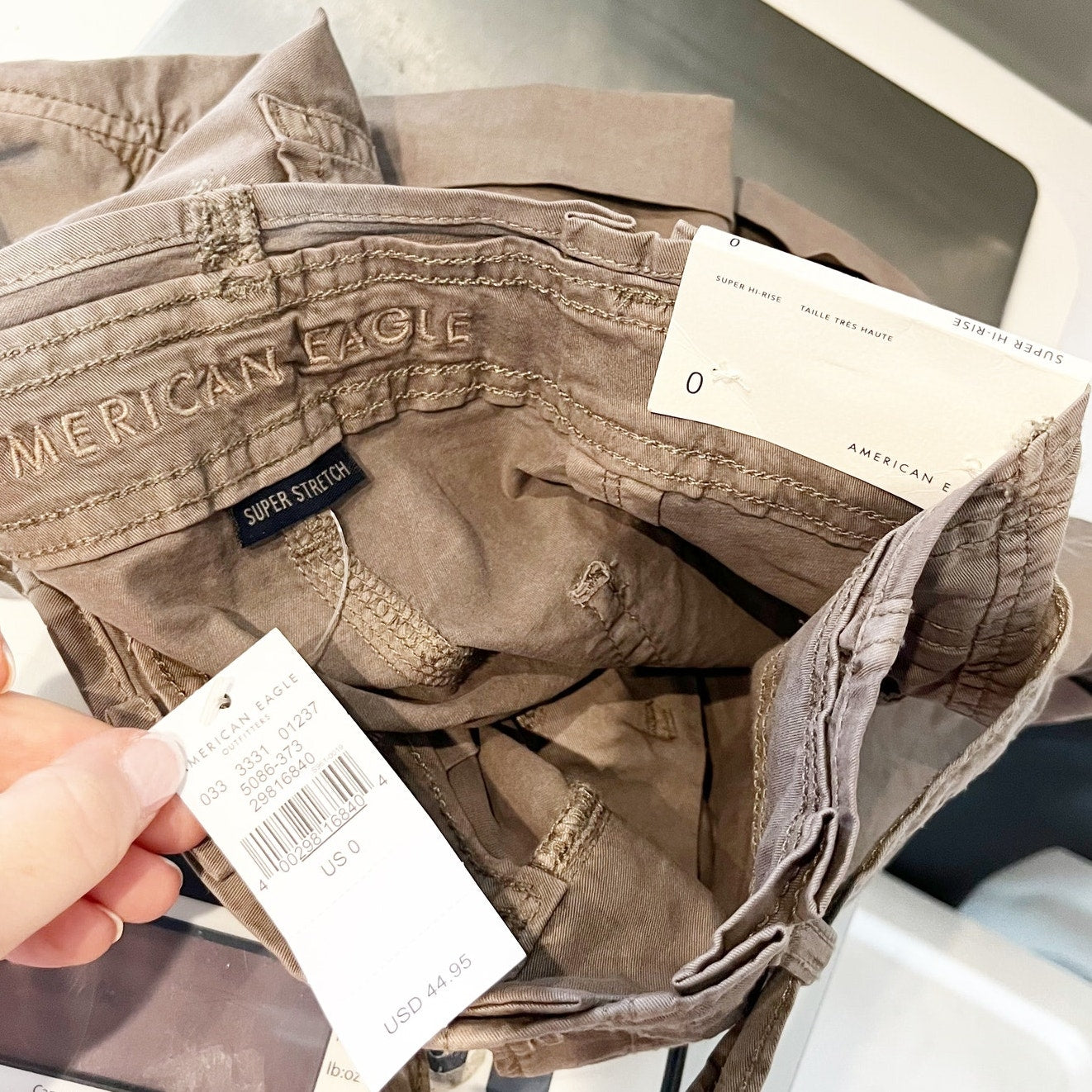 American Eagle Super High Rise Cuffed Paperbag Belted Shorts Tan Brown 0