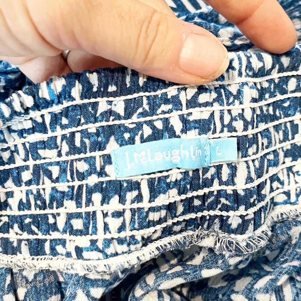 J. McLaughlin Printed Wrap Front Wide Leg Causal Pants Blue Large