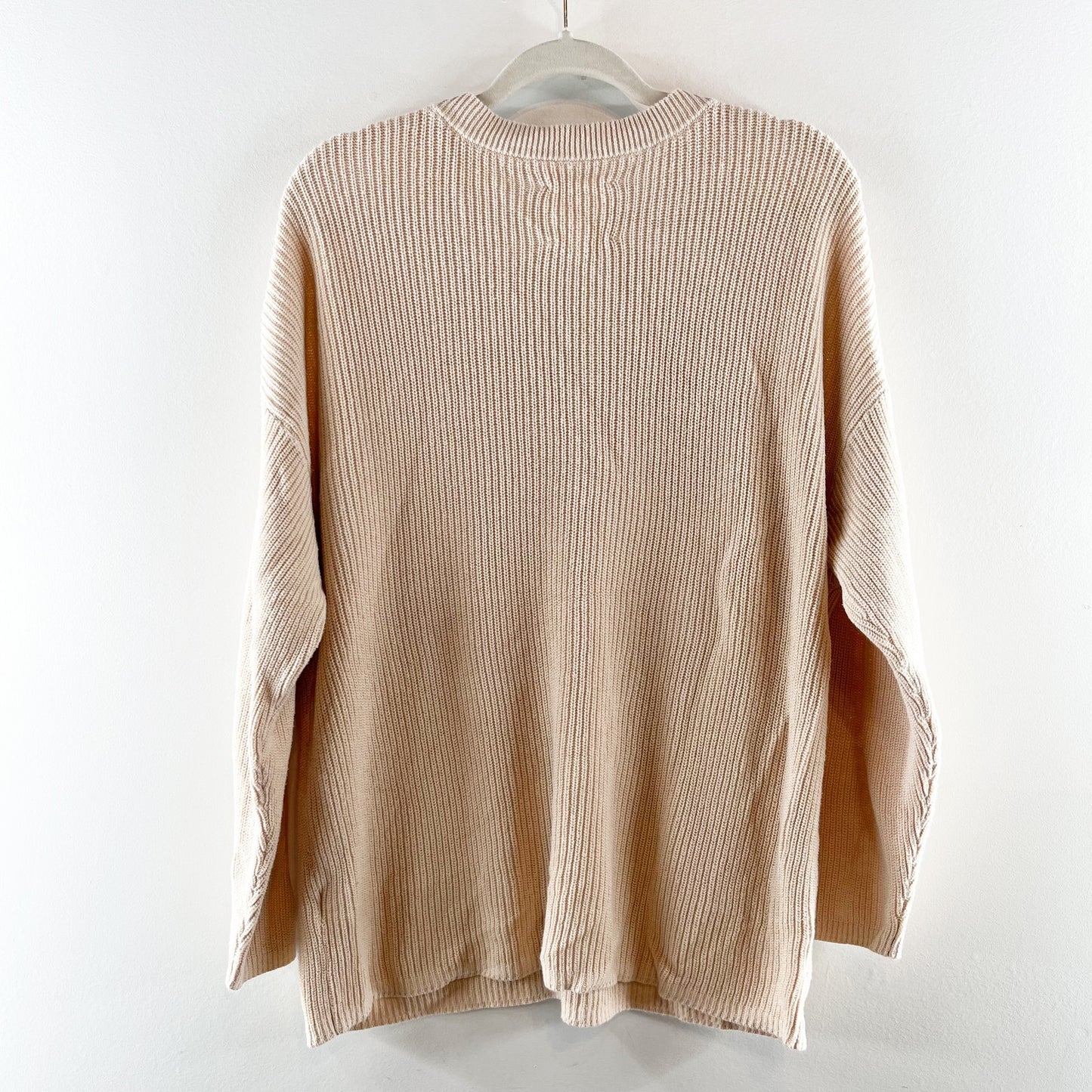 Aerie Long Sleeve Ribbed Oversized Henley Sweater Beige Tan Medium