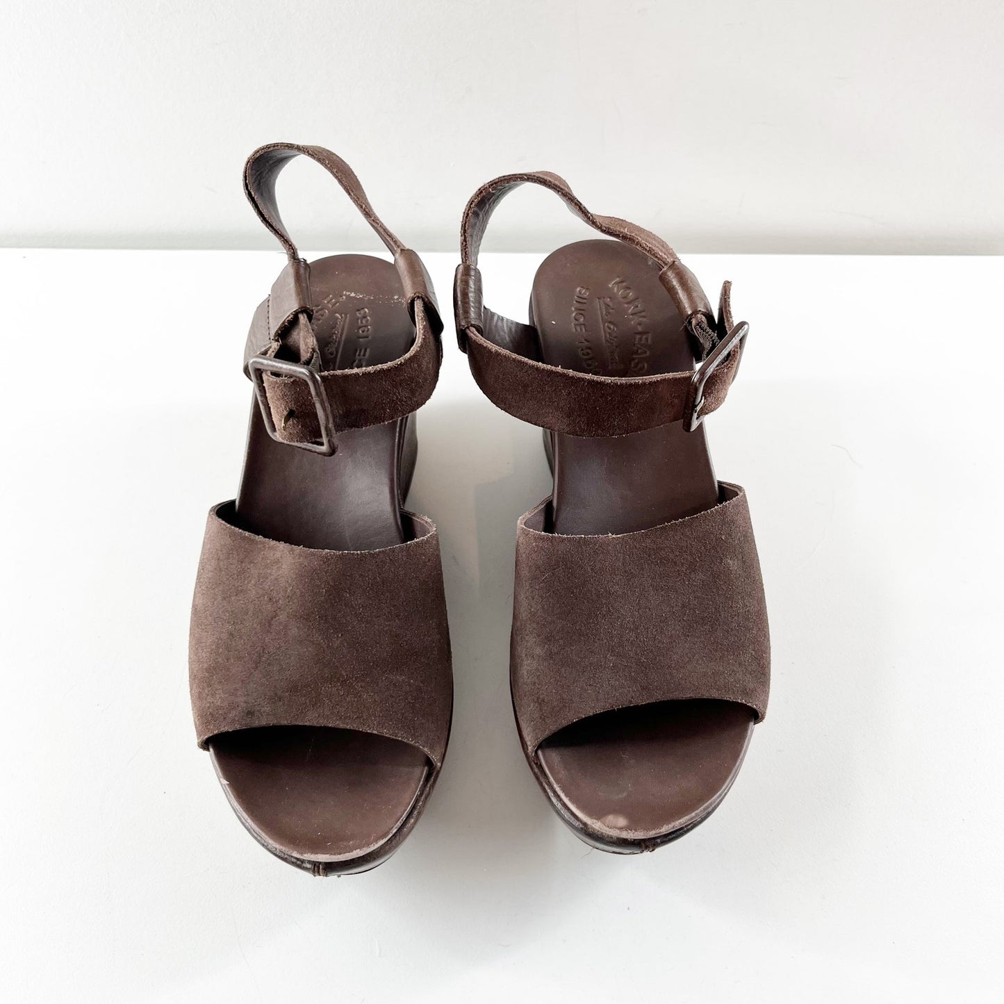 Kork-Ease Leather Ankle Strap Wedge Heel Platform Sandals Dark Chocolate Brown 7