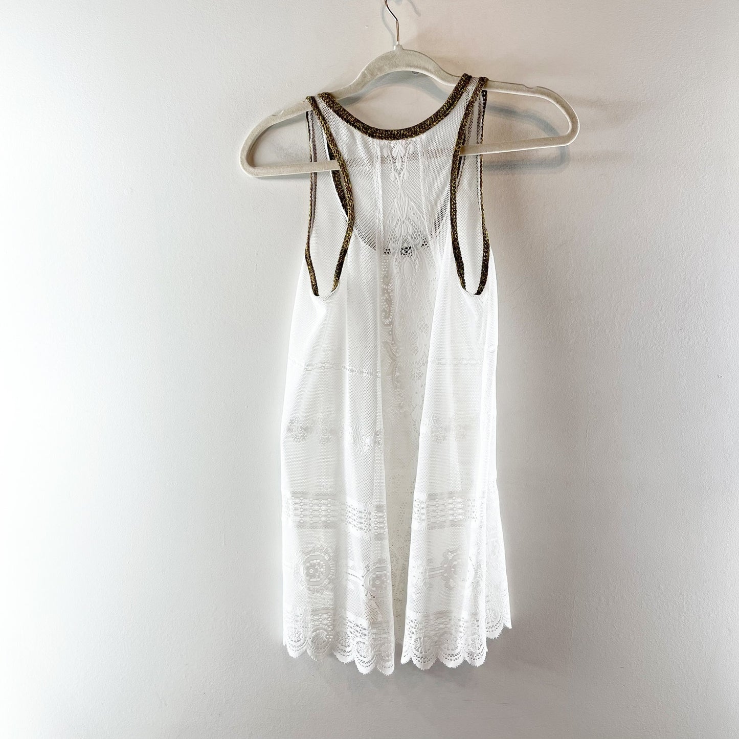 Free People Sheer Lace Tank Top Cami White XS