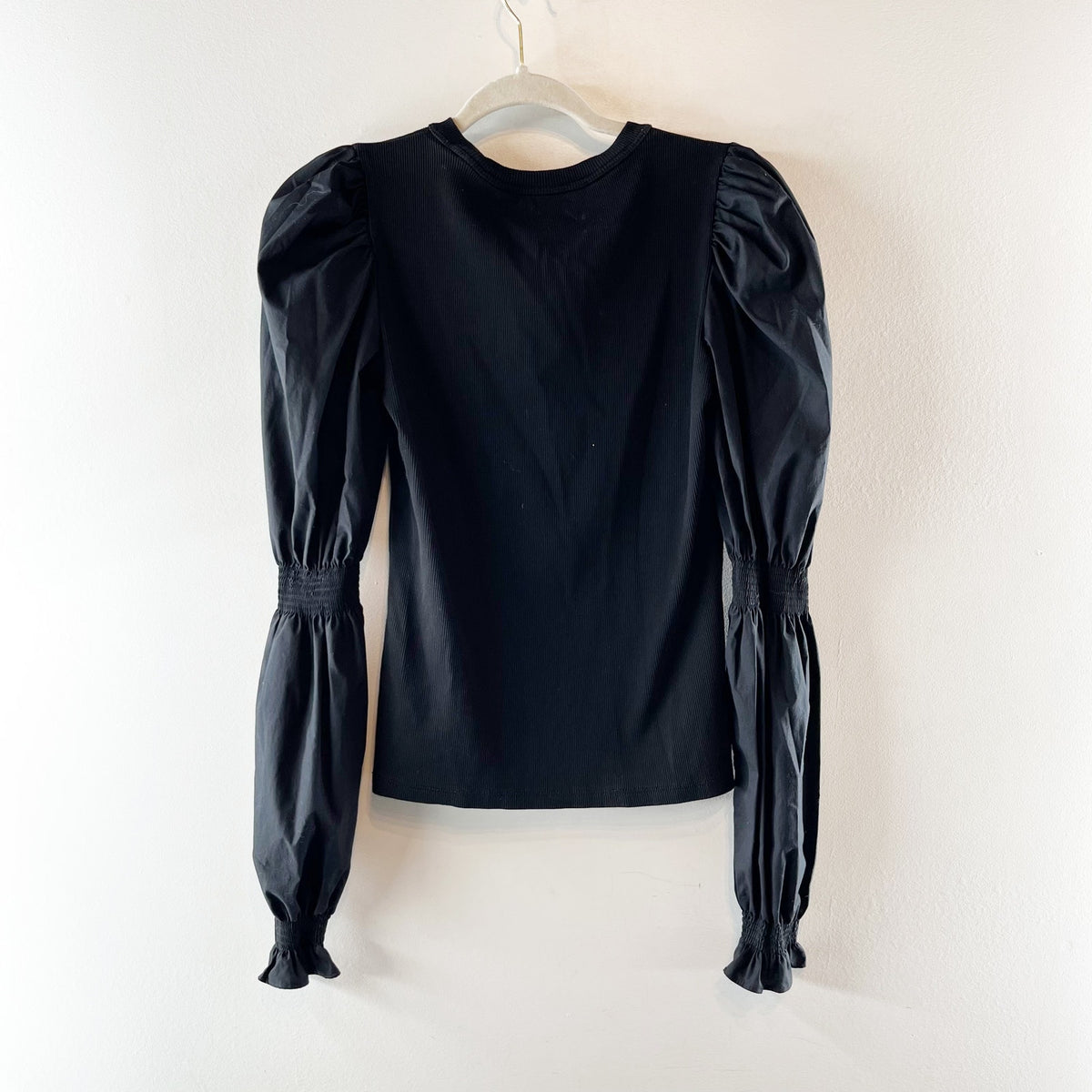 Veronica Beard Fawn V Neck Long Sleeve Puff Sleeve Top Black XS