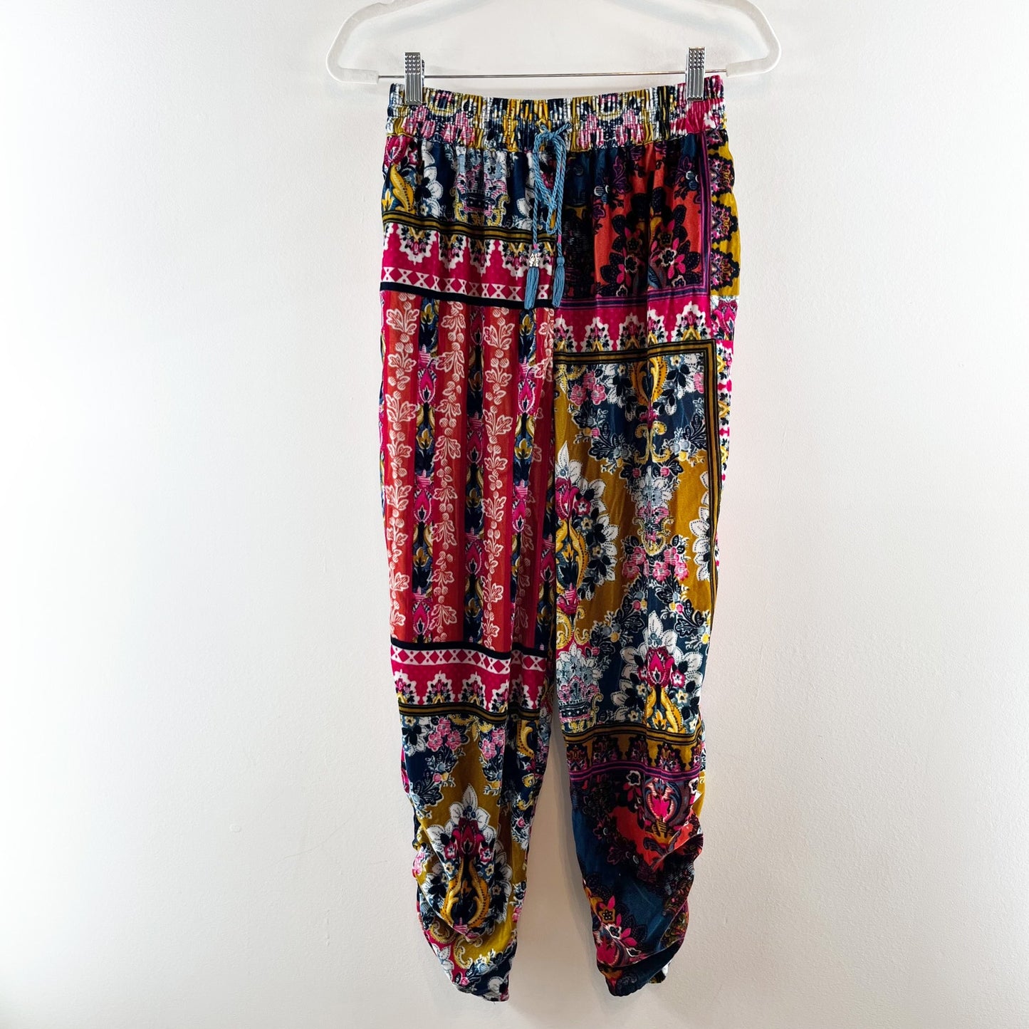 Anthropoologie Zadie Velvet High Rise Patchwork Jogger Harem Pants Pink Multi XS