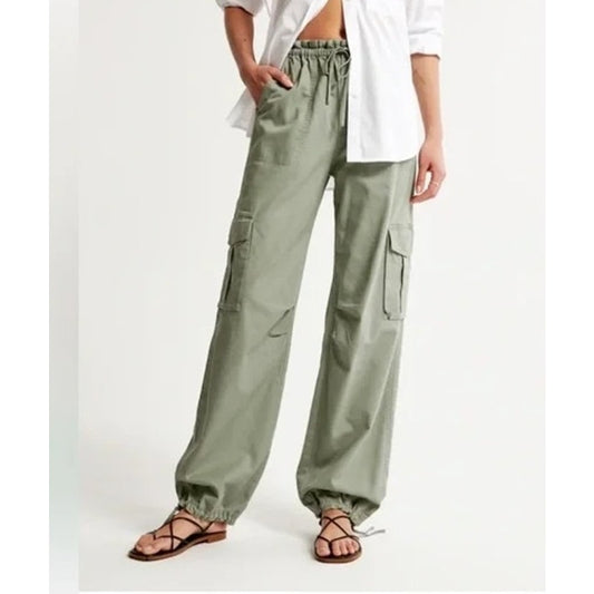 Abercrombie High Rise Baggy Cargo Utility Pants Green XL Petite