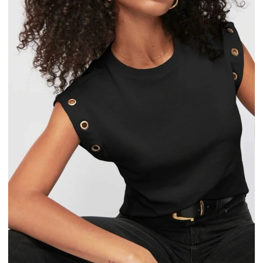 Nation LTD Grommet Trim Pima Cotton Tank Top Black XS