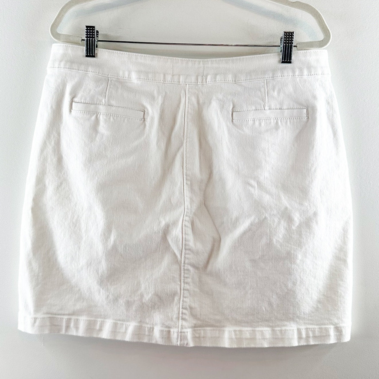 LOFT Cotton Blend High Waisted Button Front Denim A-Line Mini Skirt White 14