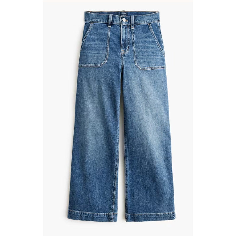 J. Crew Wide Leg Cropped Utility Jeans in All Day Stretch Blue 30 / 10