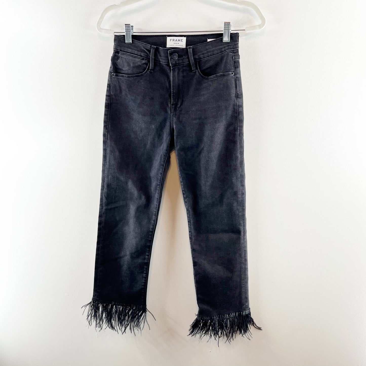Frame Denim Le High Straight Feather Hem Cropped Jeans Ludlow Black 26 / 2