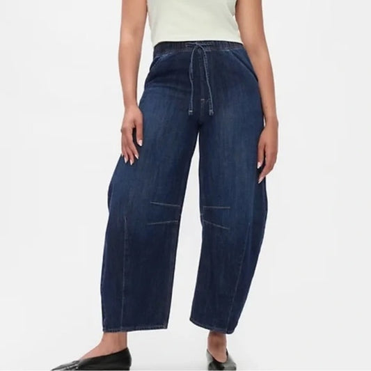 GAP Fast Horseshoe Barrel Pull On Jeans Pants Dark Indigo Blue Large