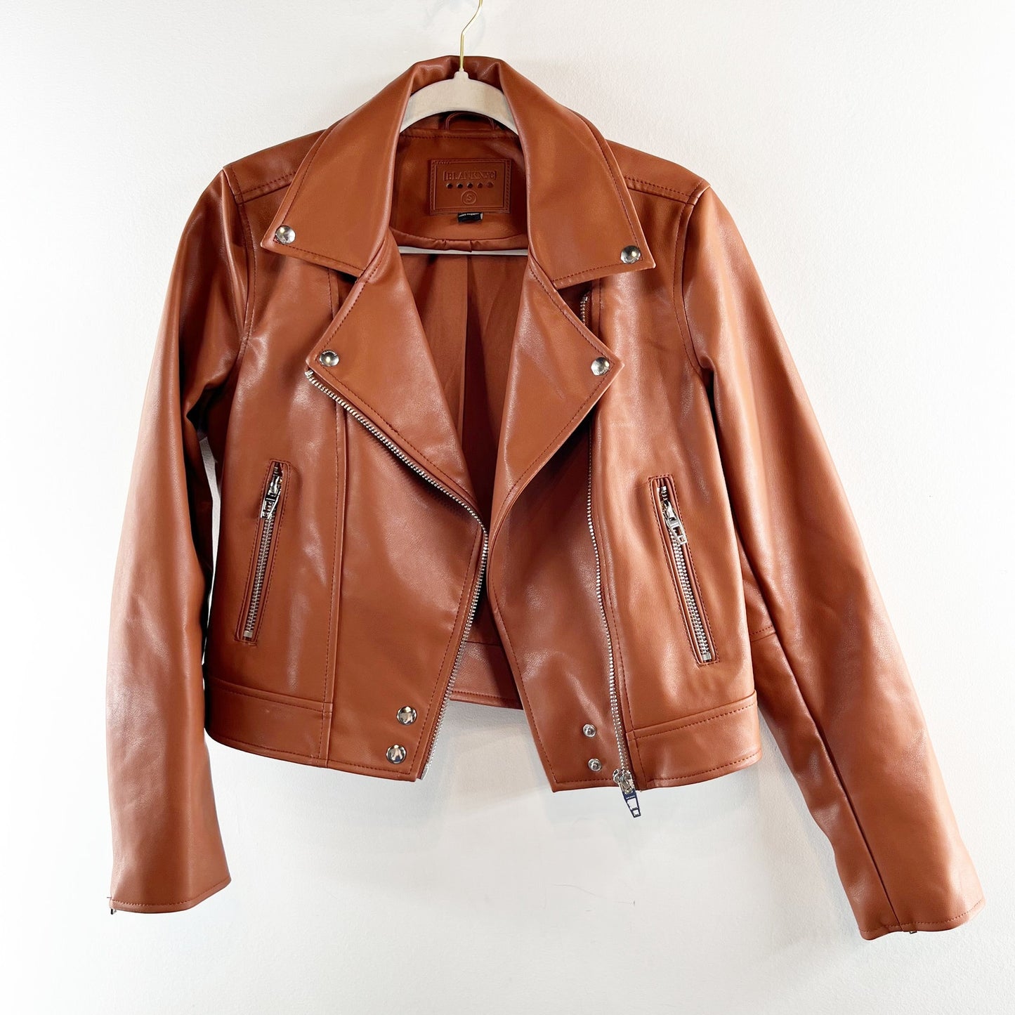 Blank NYC Good Vibes Faux Leather Moto Jacket Brown Small