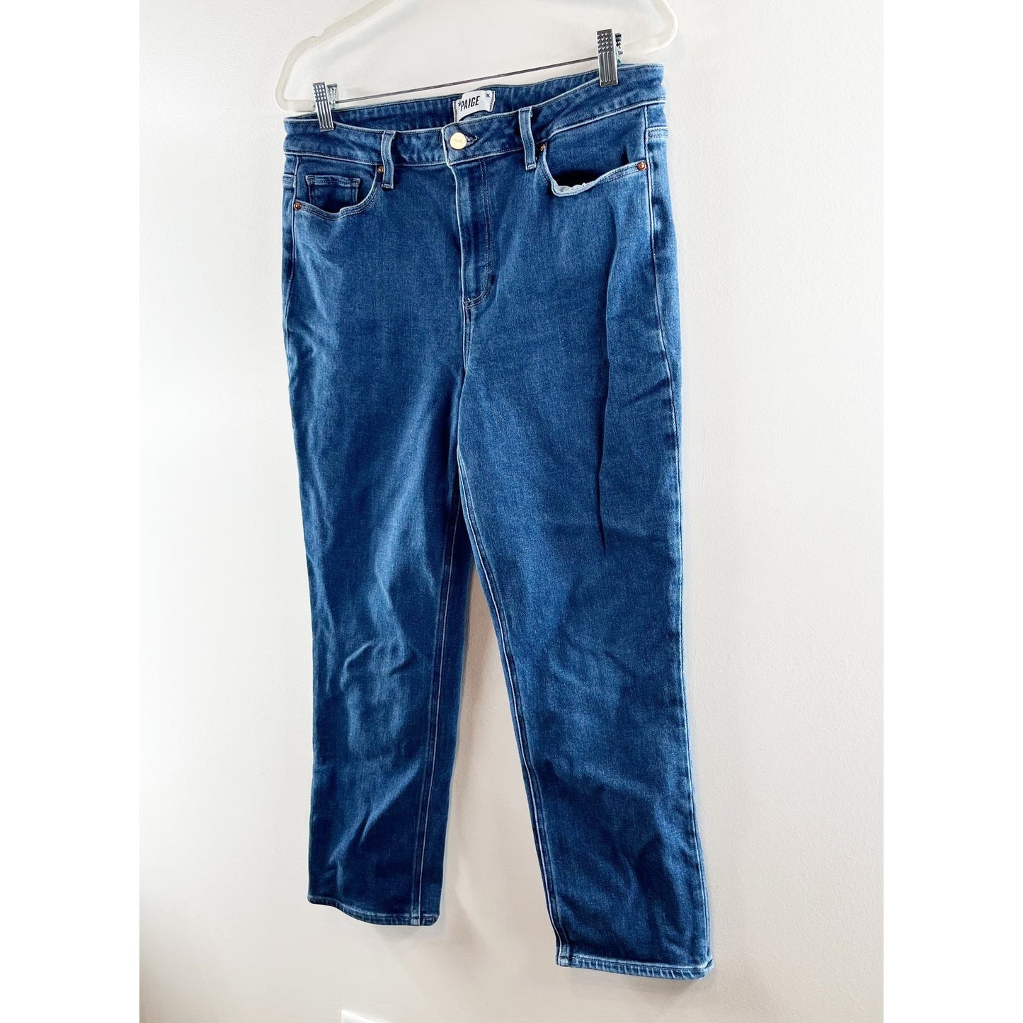 Paige High Rise Cindy Straight Ankle Jeans in California Wash Blue 32 / 14