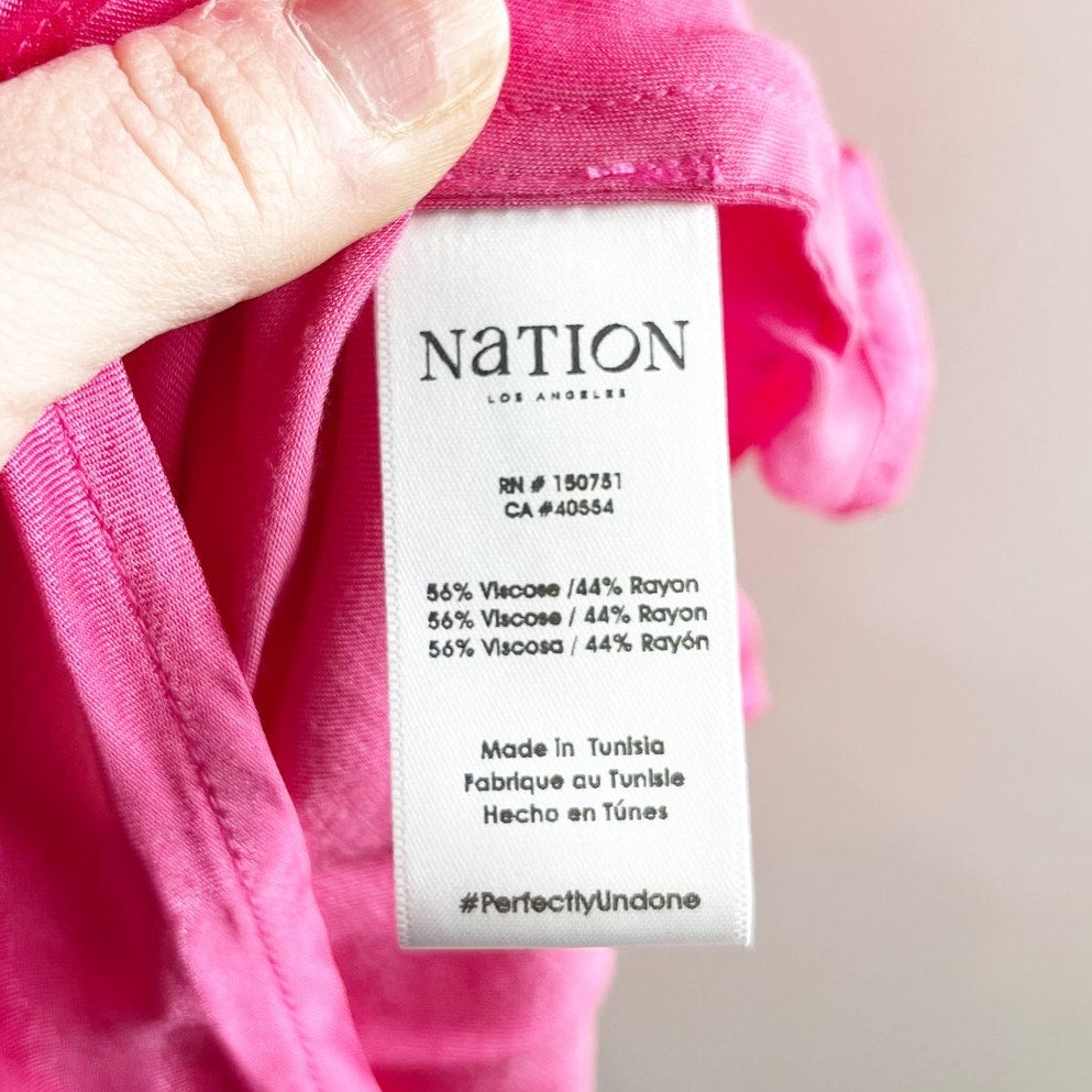 Nation Los Angeles Lily Rose Short Sleeve Satin Maxi Dress Pink Flambe Small