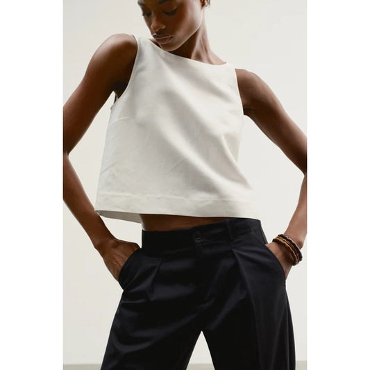 AYR The Swing Silk Linen Blend Sleeveless Crop Tank Top White Small
