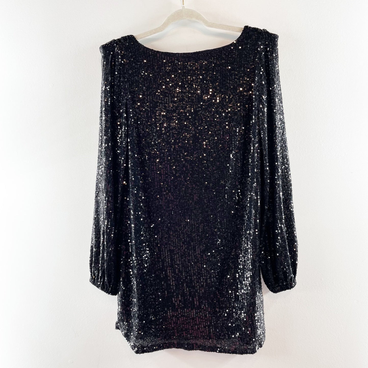 Steve Madden Delorean Long Sleeve Sequin Mini Dress Black Medium