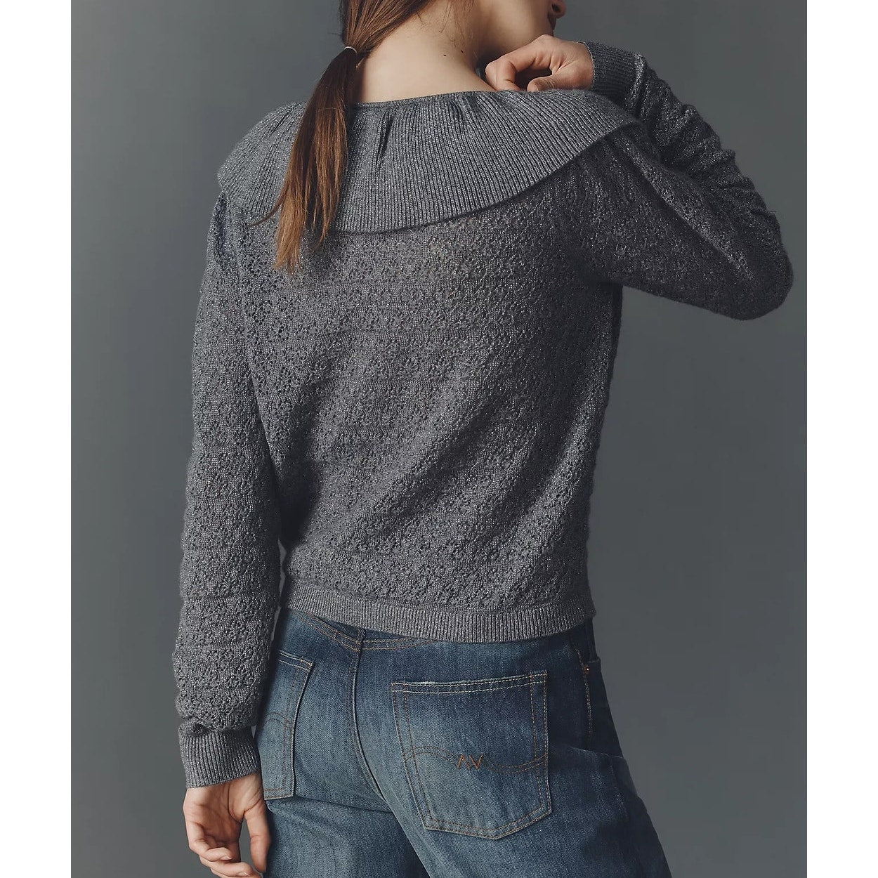 Maeve Anthropologie Wool Blend Pointelle Cardigan Sweater Carbon Gray Medium