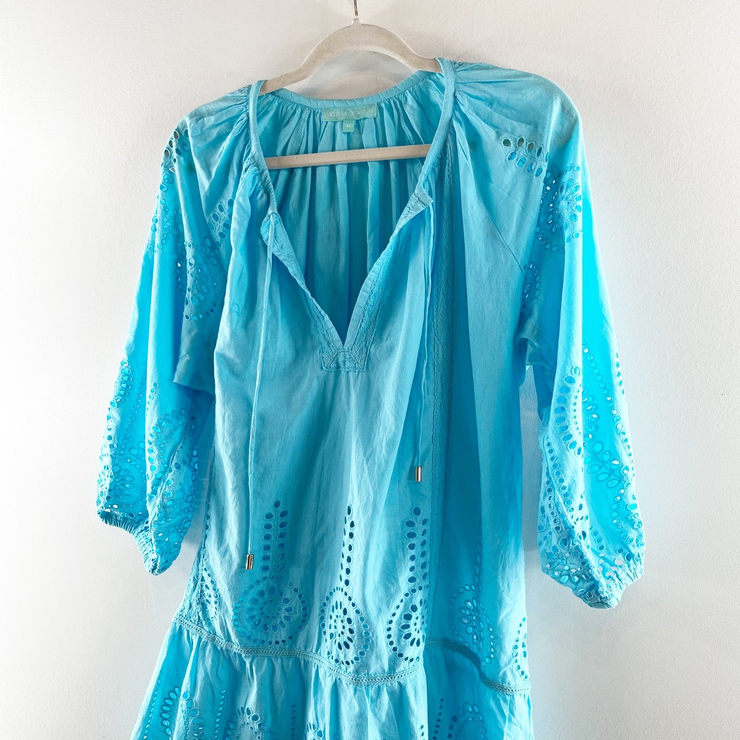 Melissa Odobash Ashley Cotton Swim Cover Up Mini Kaftan Dress Turquoise Medium