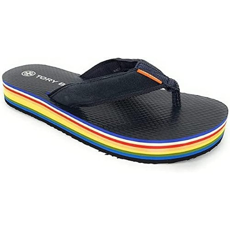 Tory Burch 70's Suede Thong Platform Flip Flop Sandal Perfect Navy Blue 9