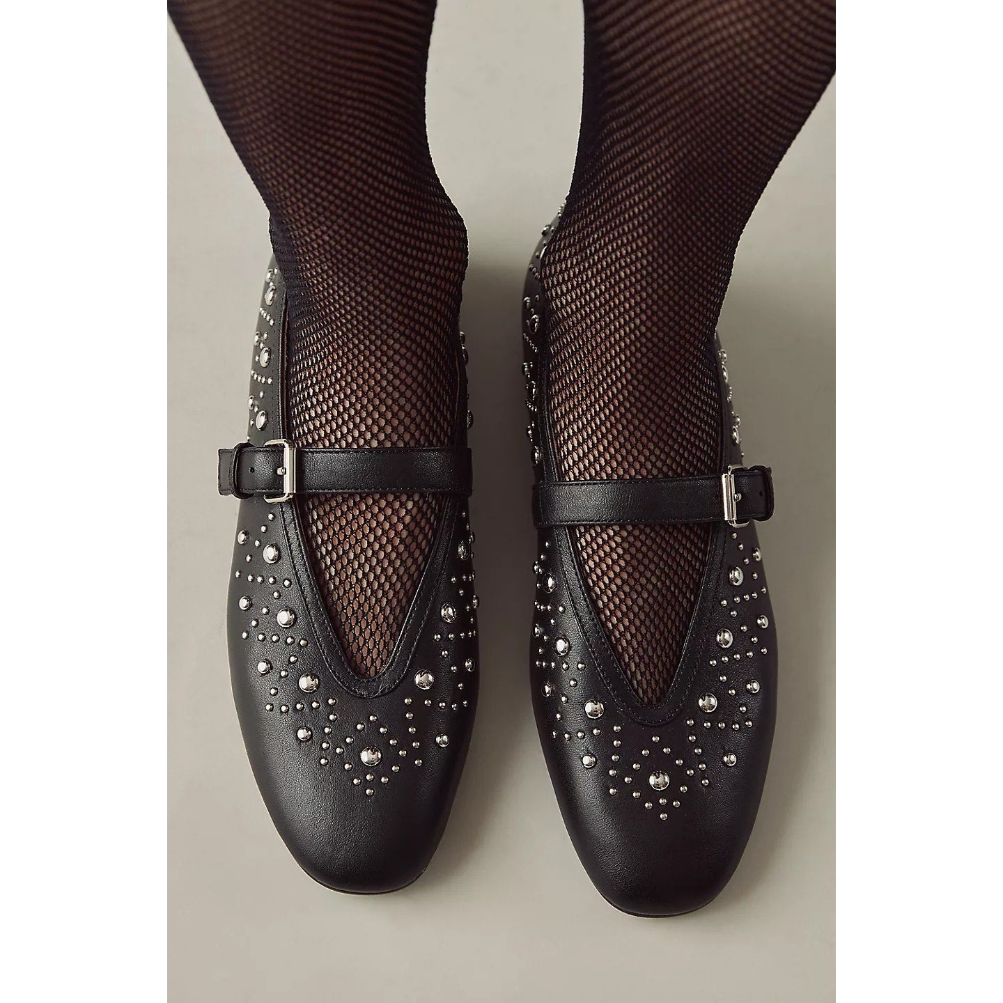 Bibi Lou Anthropologie Leather Studded Mary Jane Ballet Flats Black 10 / 40