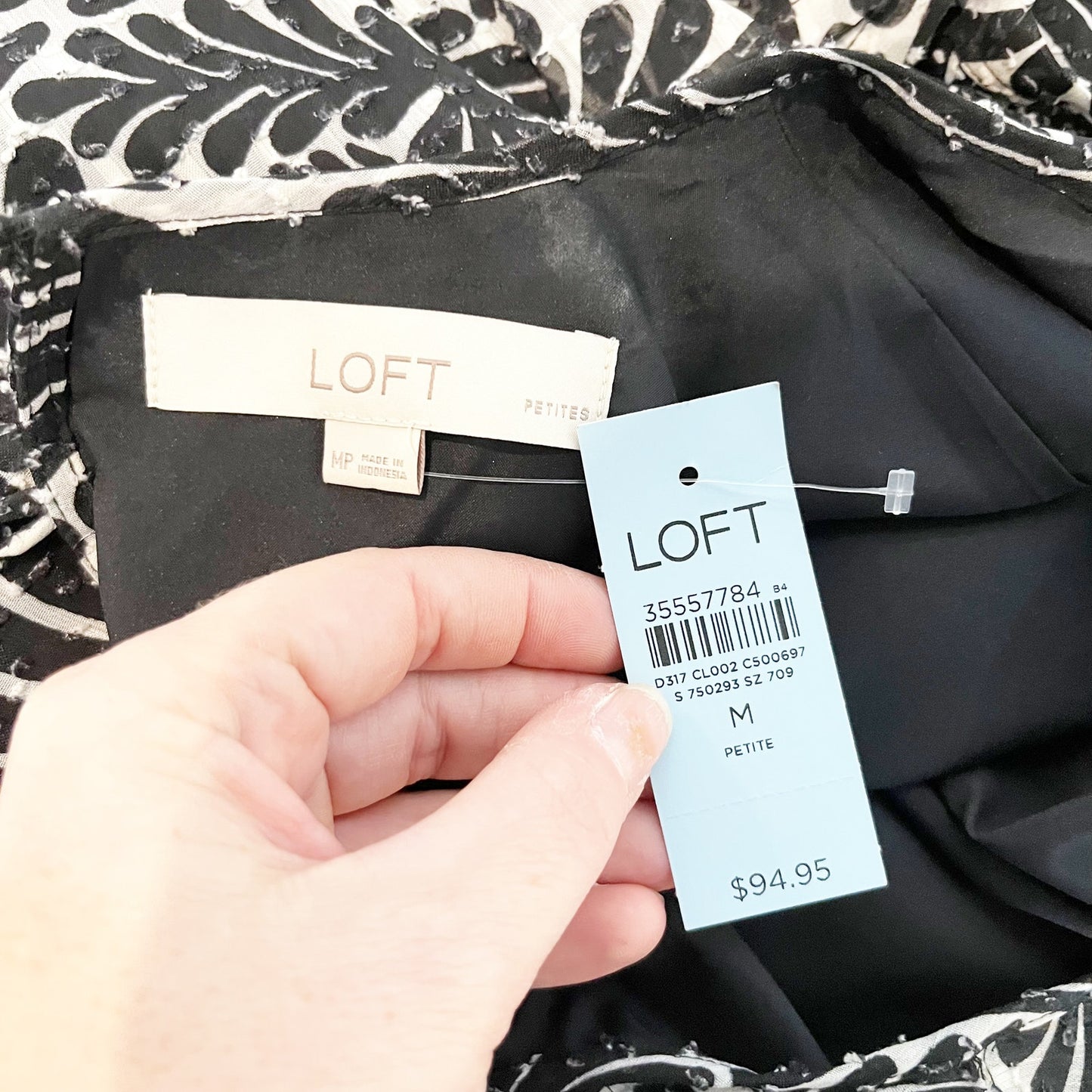 LOFT Fern Printed Flounce Long Sleeve Mini Swing Dress Black Medium Petite