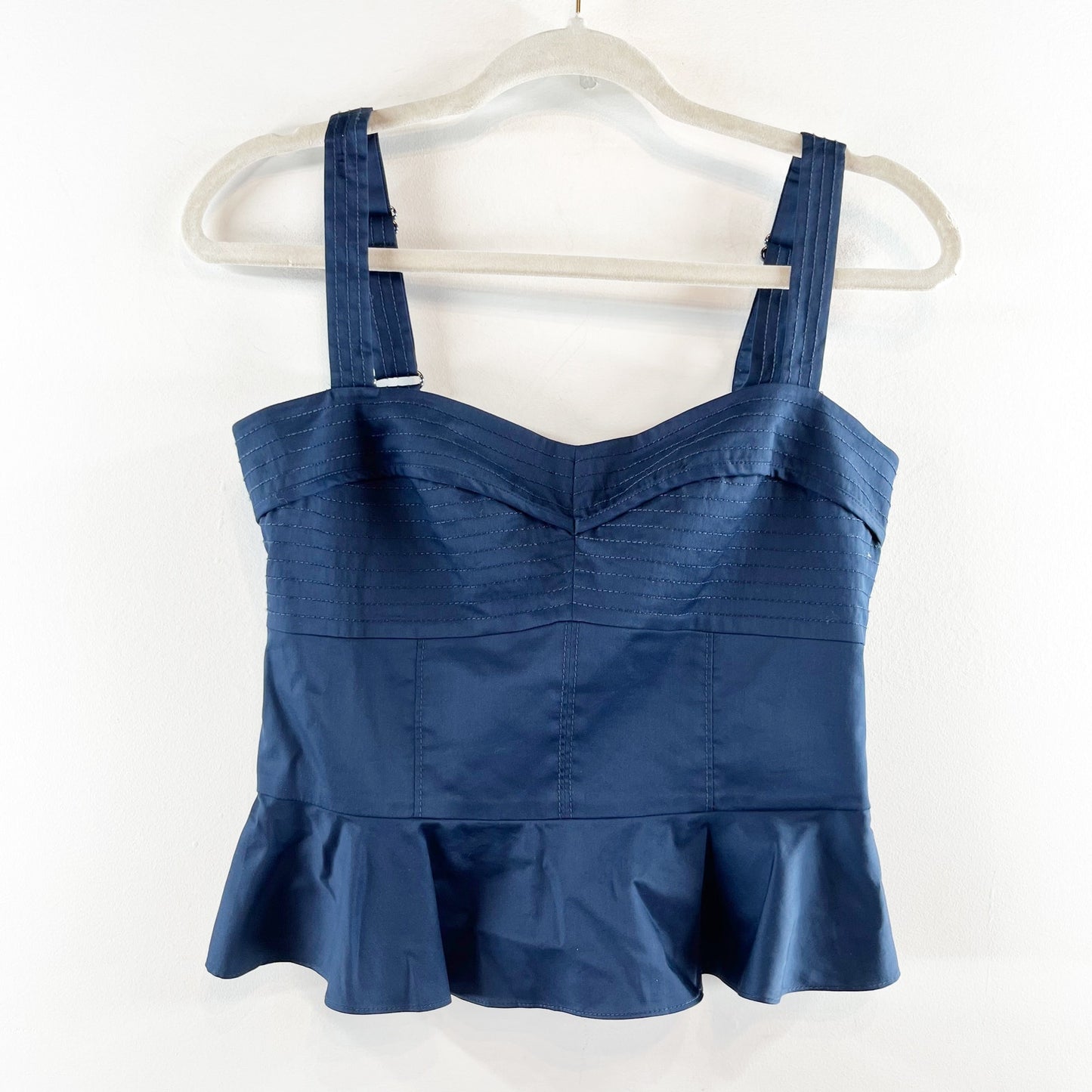 Veronica Beard Carnegie Sweetheart Neck Peplum Crop Tank Top Marine Navy 2