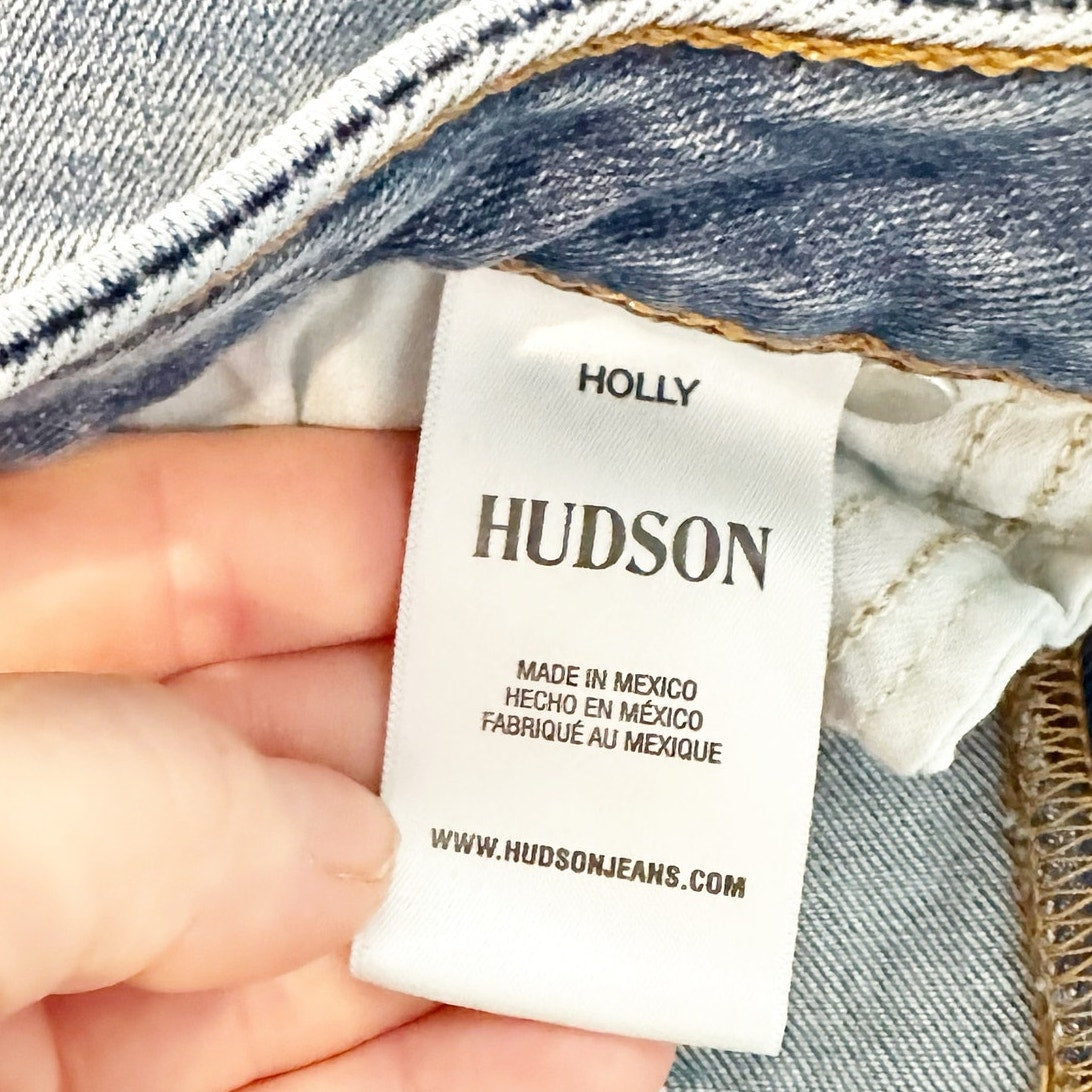 Hudson Holly High-Waisted Distressed Stretch Denim Flare Jeans Summer Flame 26