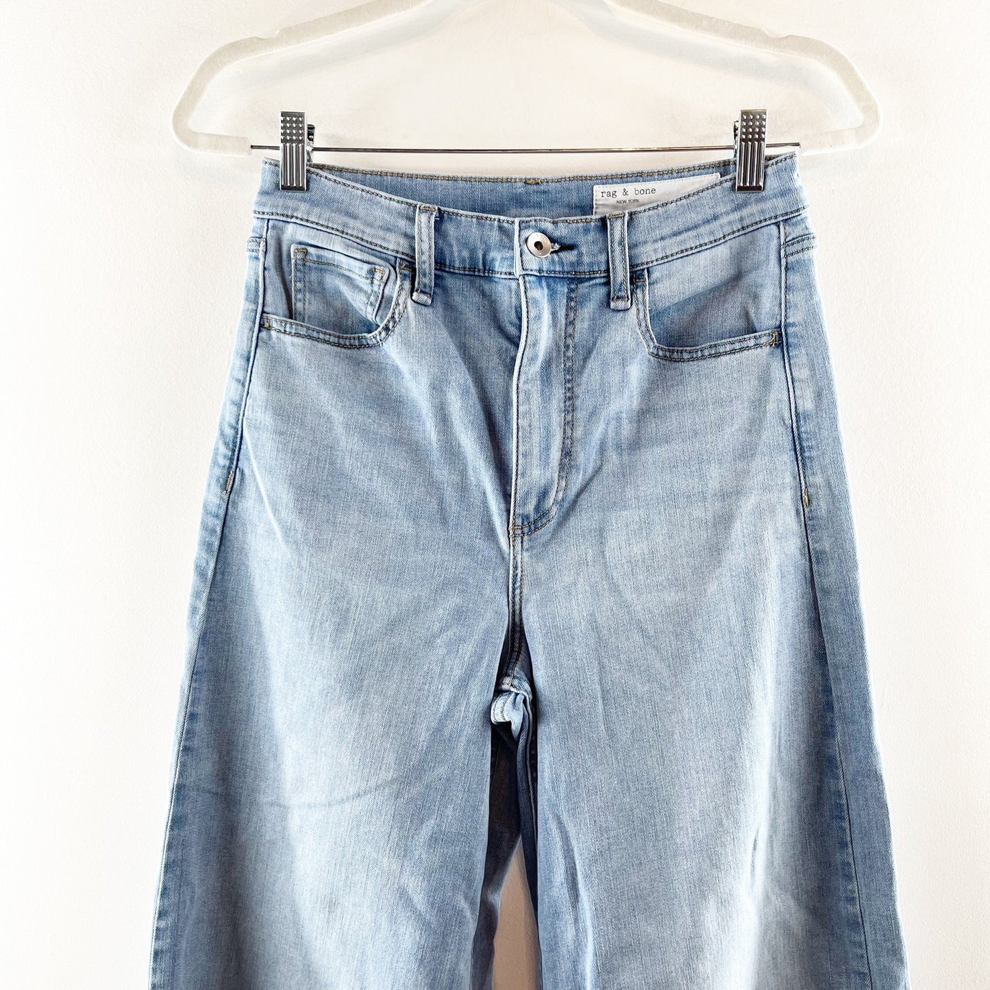 Rag & Bone Serena High Rise Denim Fray Hem Wide Leg Jeans Blue 28