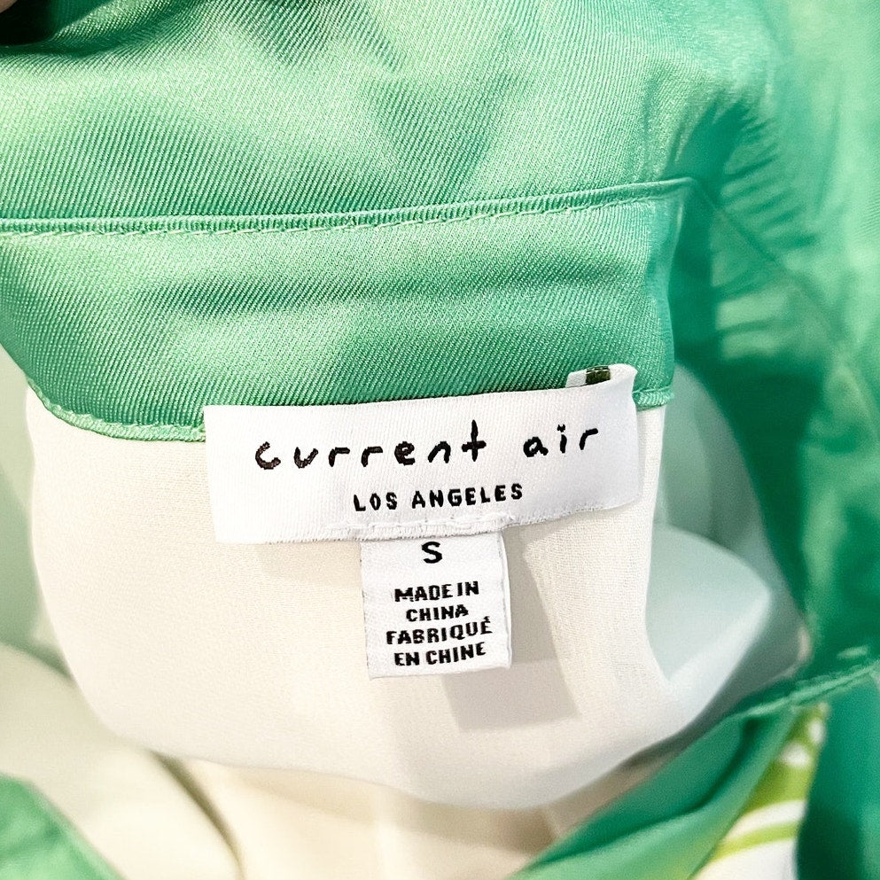 Current Air Anthropologie Sleeveless Button Up Shirt Dress Green White Small