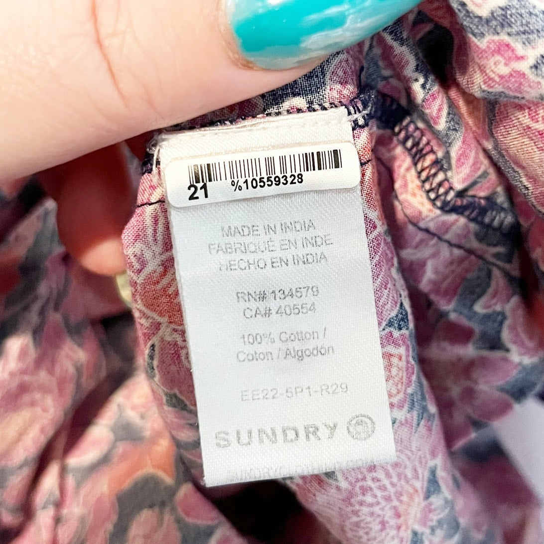 Sundry Evereve All Day Puff Sleeve Floral Mini Cotton Dress Purple XS