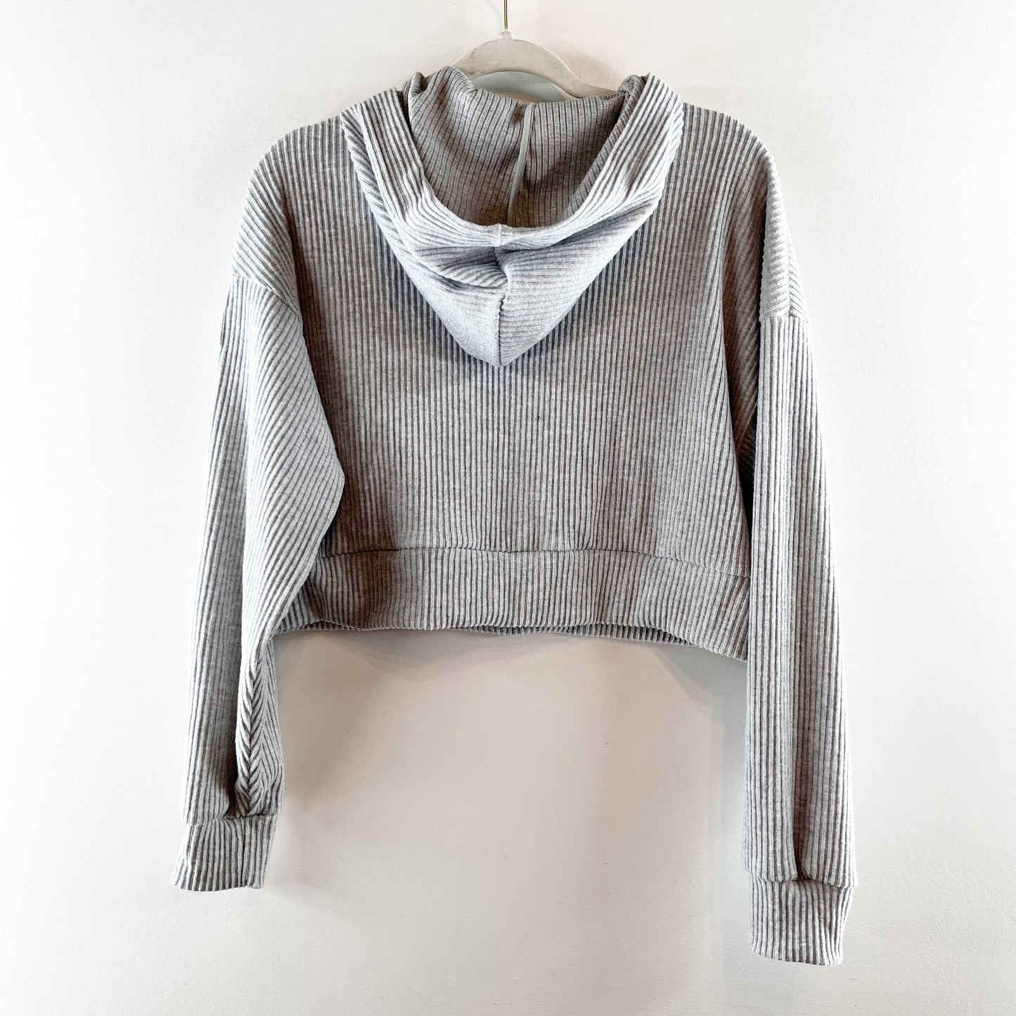 Alo Muse Long Sleeve Ribbed Knit Cropped Lounge Hoodie Athletic Heather Grey XS