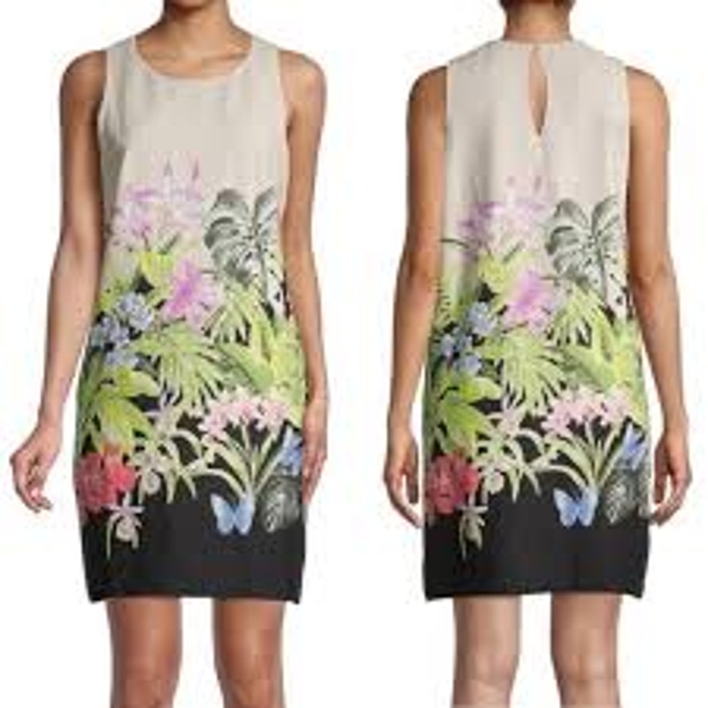 Tommy Bahama Tropolicious Linen Sleeveless Mini Shift Dress Tan Medium