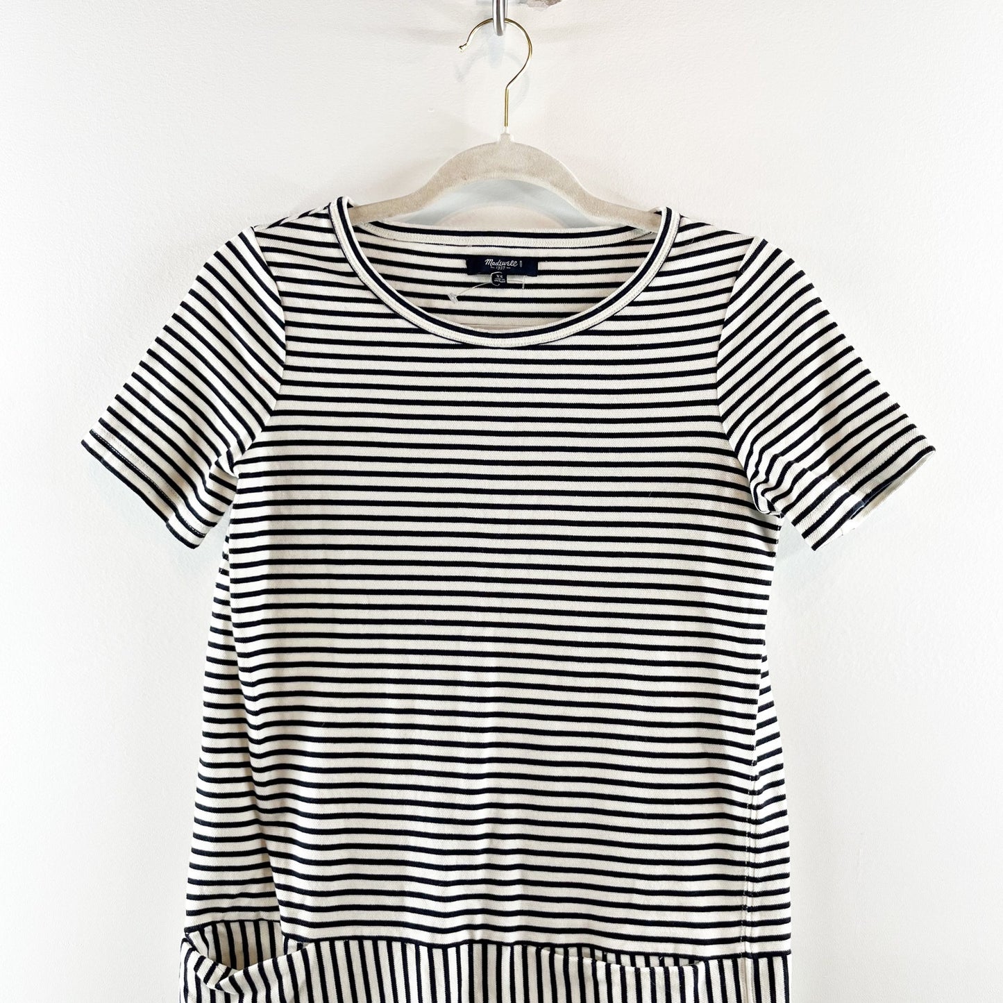 Madewell Dockside Short Sleeve Cotton Striped Mini Shift Dress Blue White XS