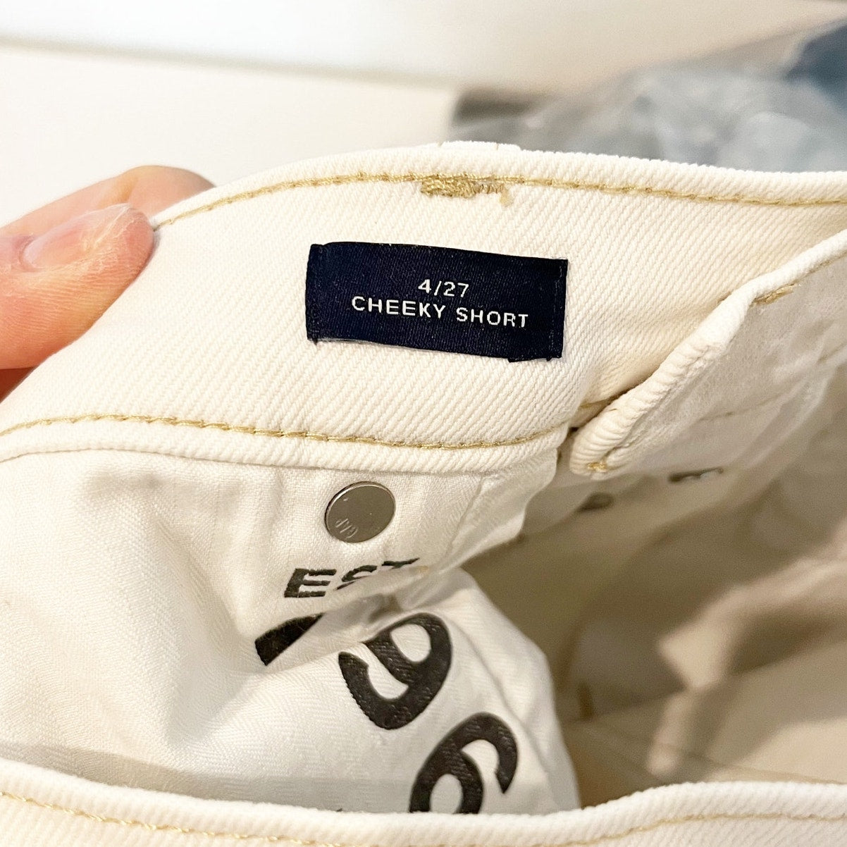 GAP High Rise Cheeky Raw Hem Denim Shorts Off White 4 / 27