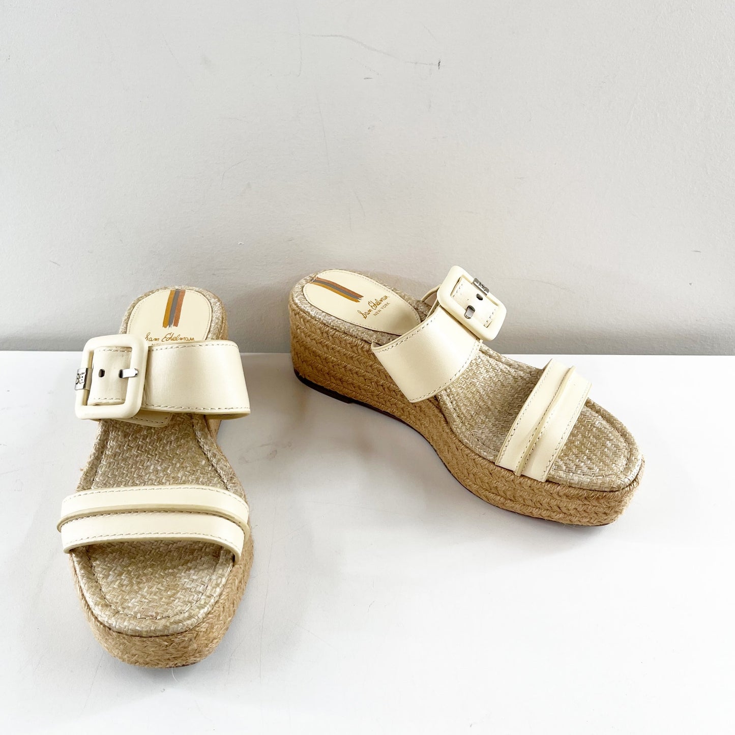 Sam Edelman Carson Platform Wedge Espadrille Sandals Cream 7