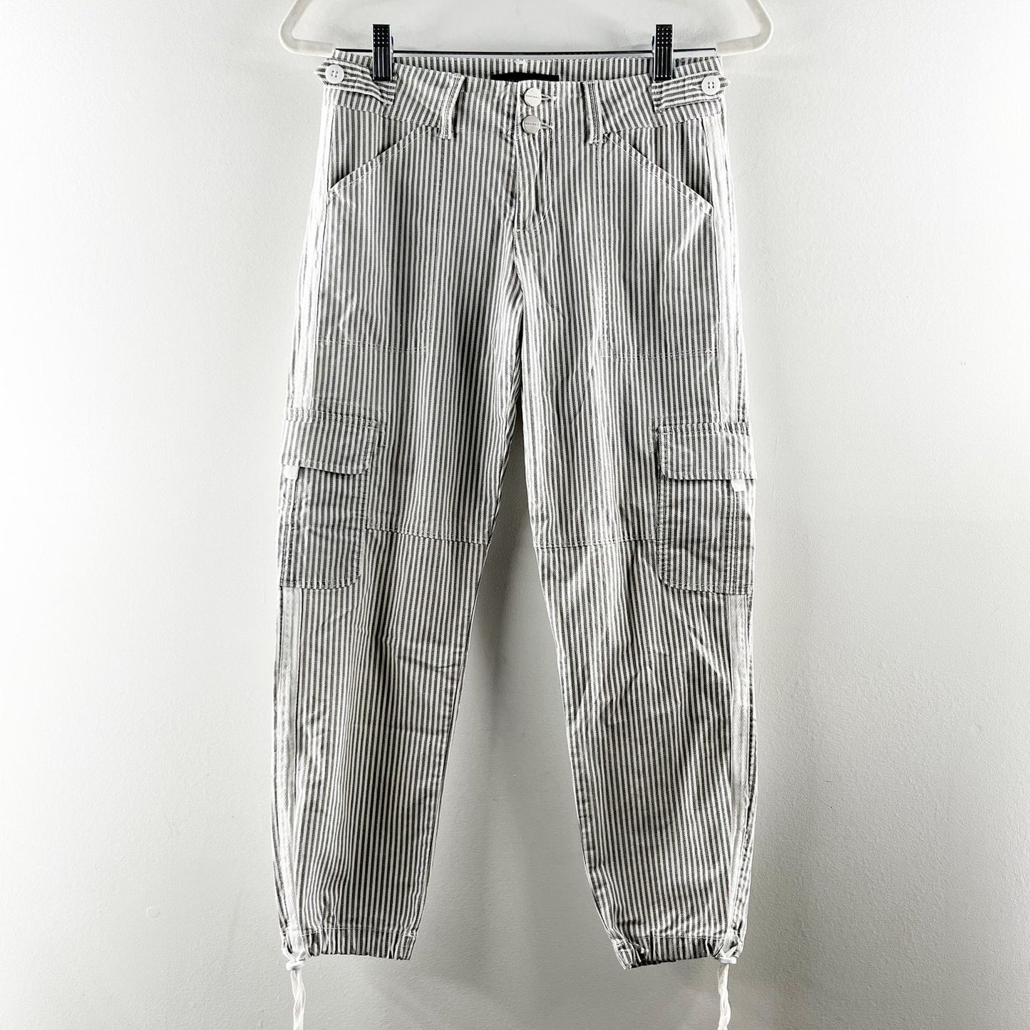 Sanctuary X Anthropologie Striped Ankle Cargo Jogger Pants Gray White 25 / 0