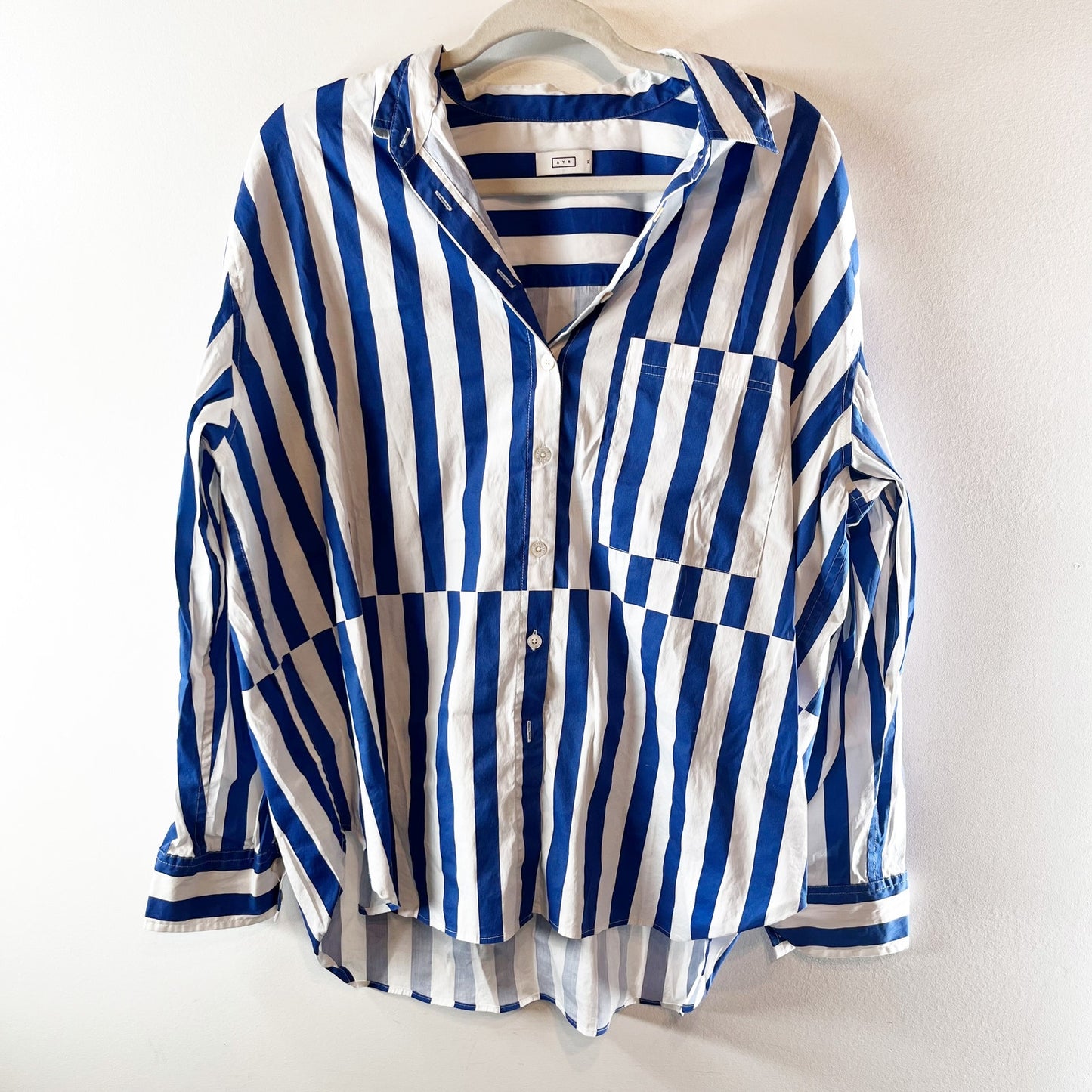 AYR The Deep End Button Down Shirt Marais Blue Regatta Stripes XL