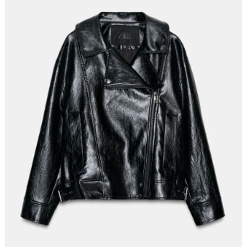 Zara Faux-Leather Long Sleeve Full Zip Motorcycle Moto Jacket Black XS