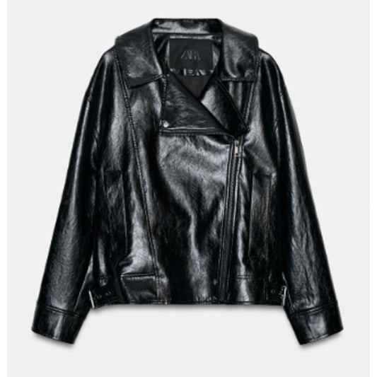 Zara Faux-Leather Long Sleeve Full Zip Motorcycle Moto Jacket Black XS