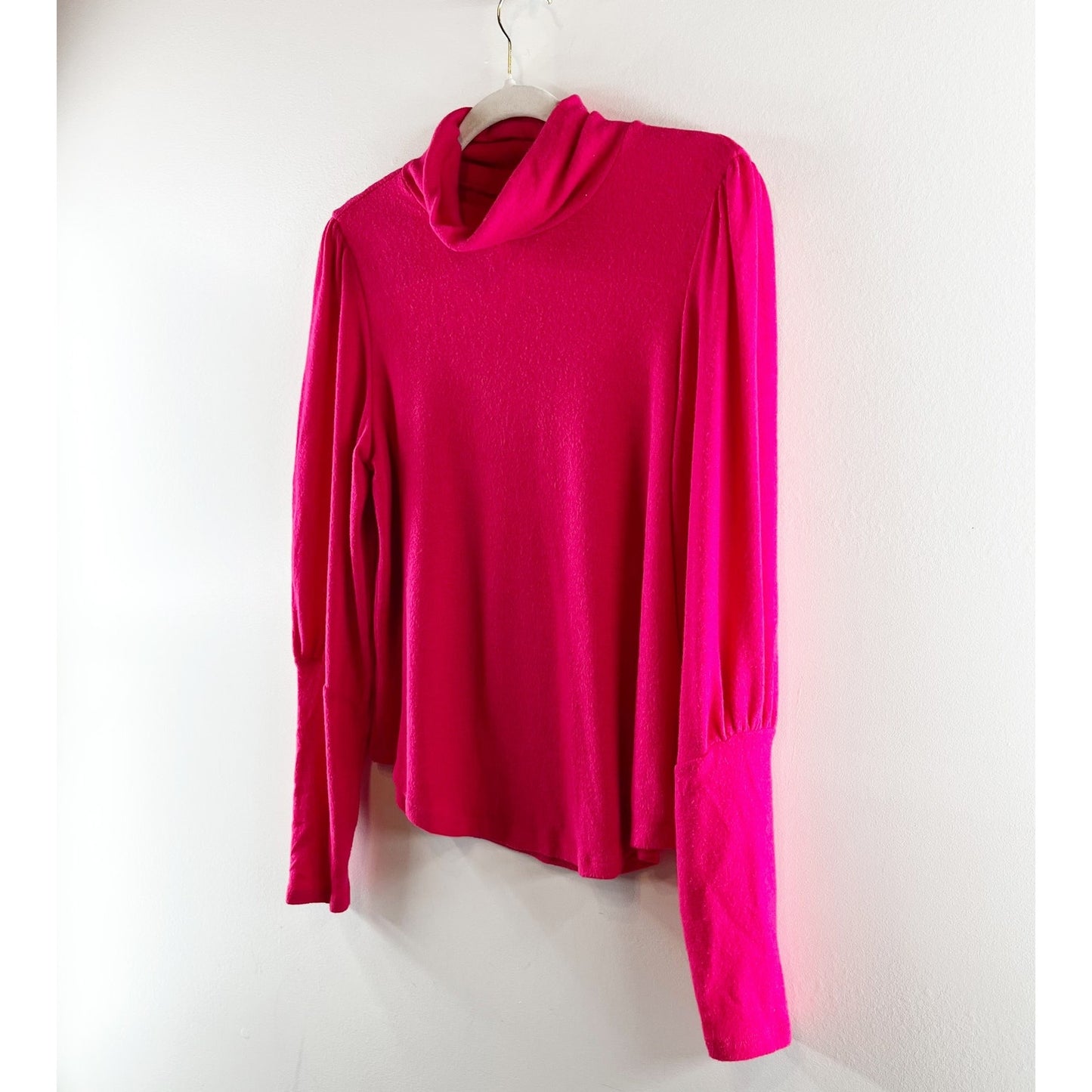 Anthropologie Puff Long Sleeve Turtleneck Top Pink Medium