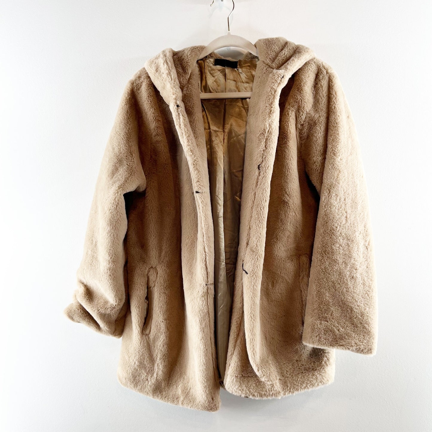 Janice Apparel Long Sleeve Sherpa Hoodie Jacket Beige Brown One Size