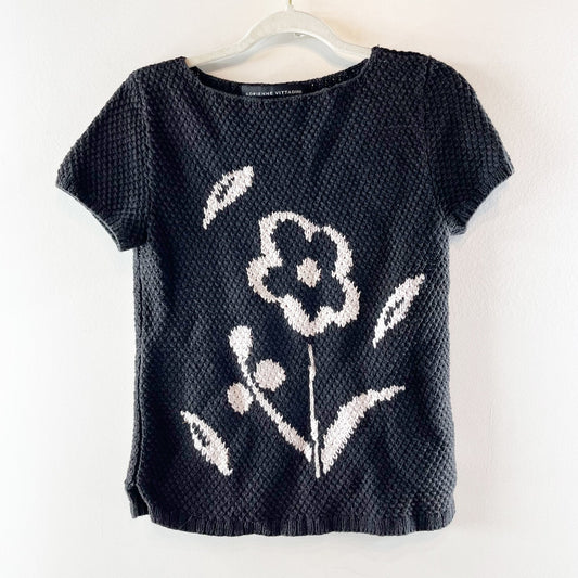 Adrienne Vittadini Short Sleeve Crewneck Sweater Tee Shirt Black Small