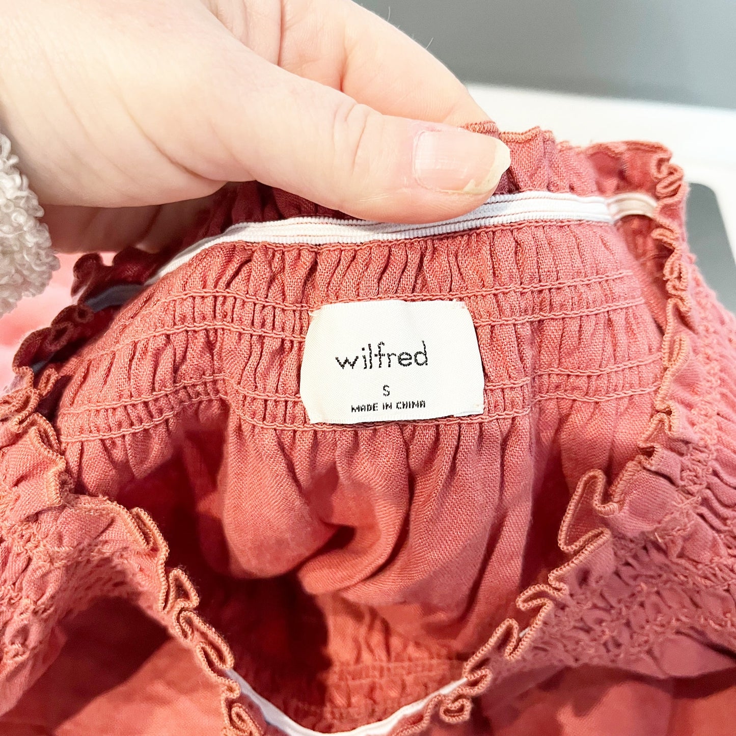 Wilfred Aritzia Persuasion Flutter Sleeve Linen Mini Dress Rust Rose Red Pink S