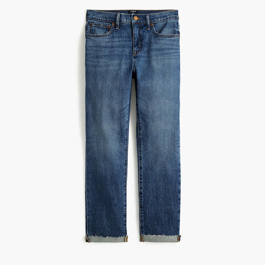 J. Crew All-Day Stretch High Waisted Frayed Denim Slim Boyfriend Jeans Blue 35