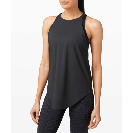 Lululemon Athletica Run Off-Route Sleeveless High Neck Mesh Back Tank Top Black