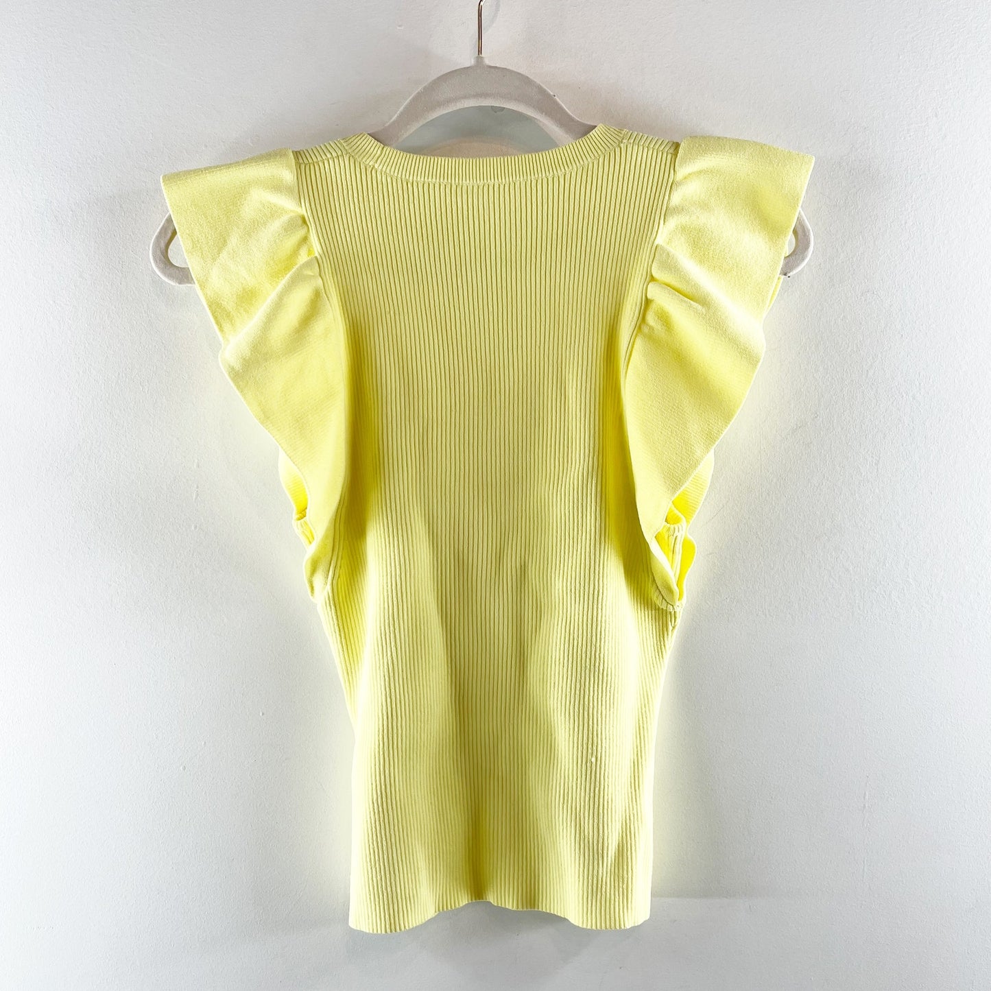 A.L.C Holley Ruffle Sleeve Ribbed Crewneck Short Sleeve Sweater Top Yellow Small