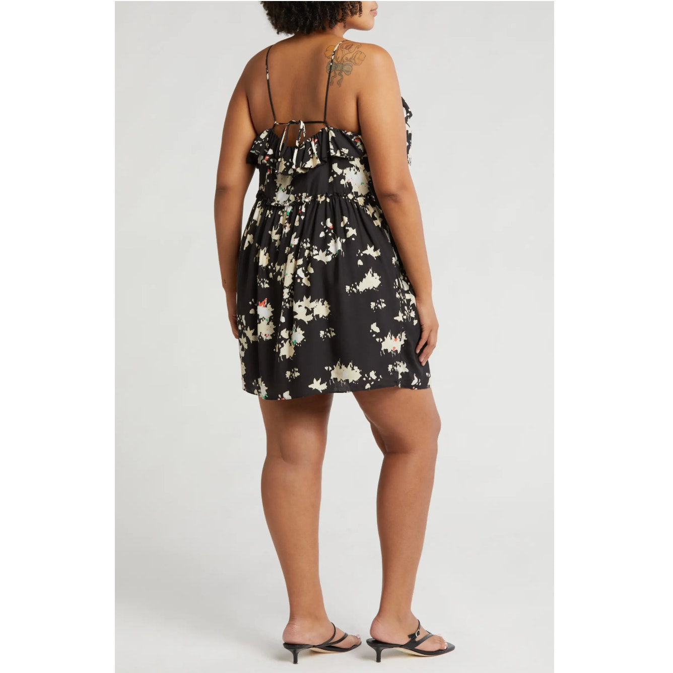 Joie Lilli Floral Silk Mini Ruffle Dress Black 1X