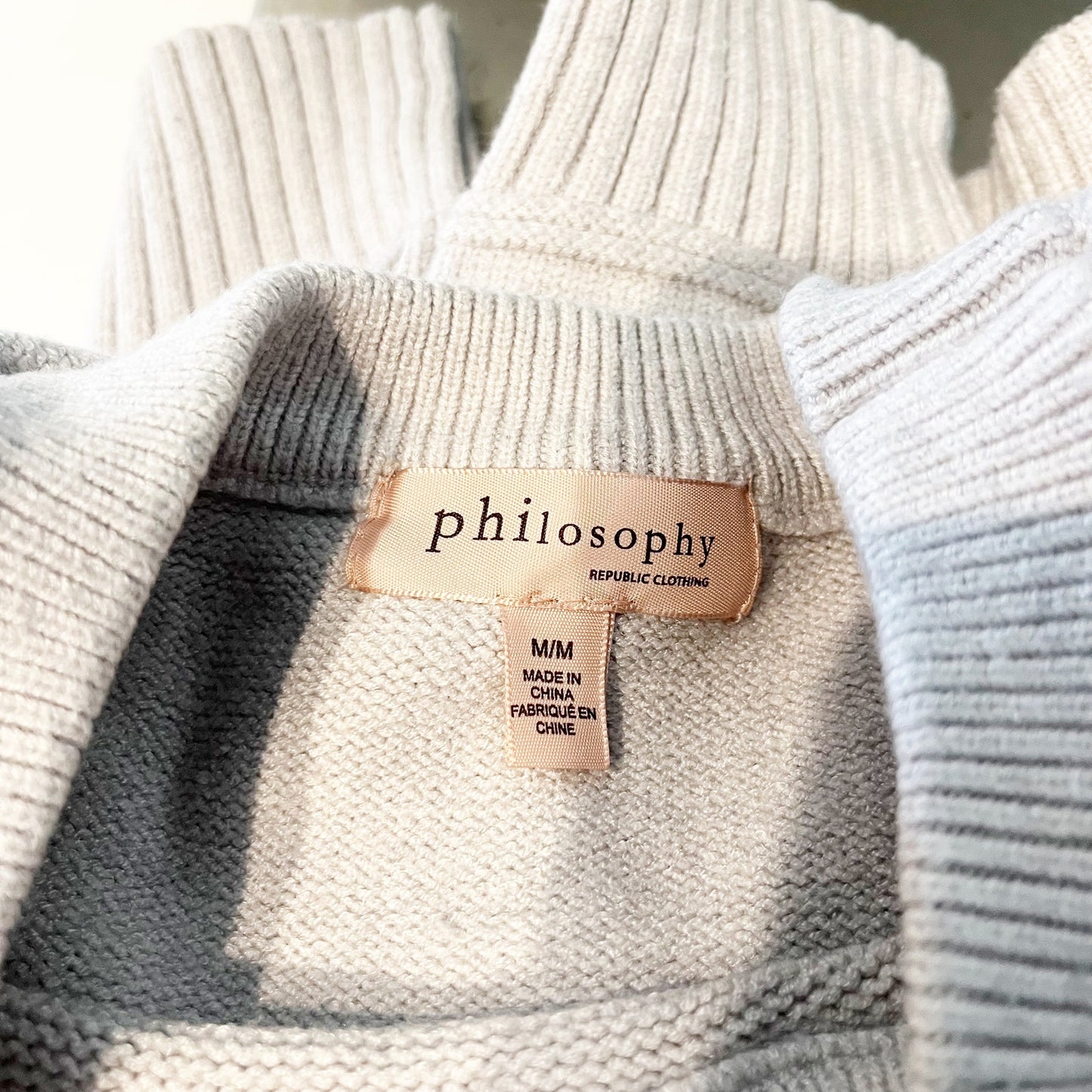 Philosophy Long Sleeve Crew Neck Ribbed Trim Pullover Sweater Gray Medium