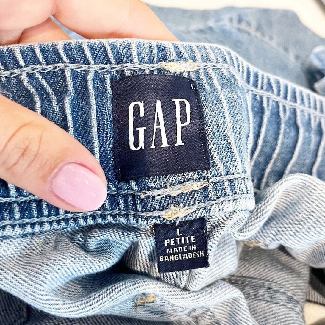 GAP Mid Rise UltraSoft Pleated Easy Baggy Jeans Medium Indigo Blue Large Petite