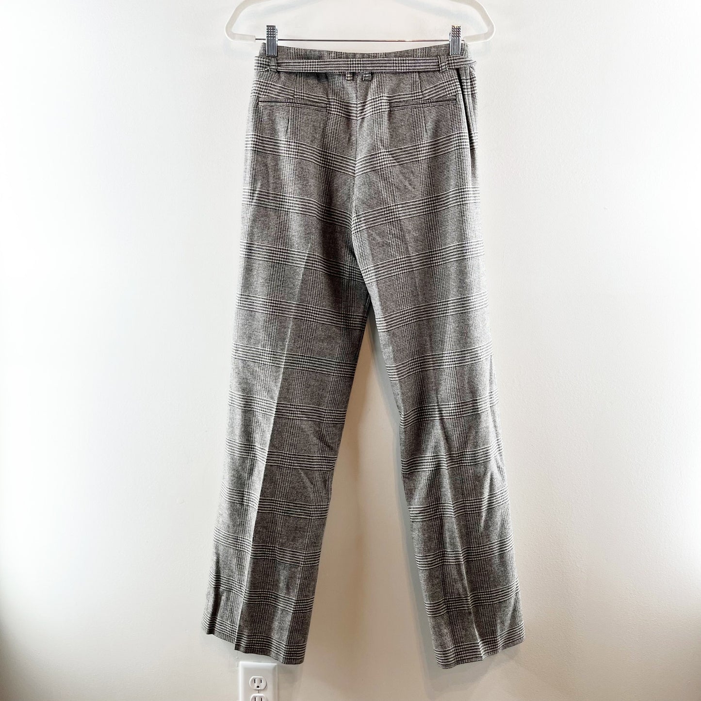 Weekend Max Mara Houndstooth Plaid Mid Rise Wide Leg Trouser Pants Gray US 8