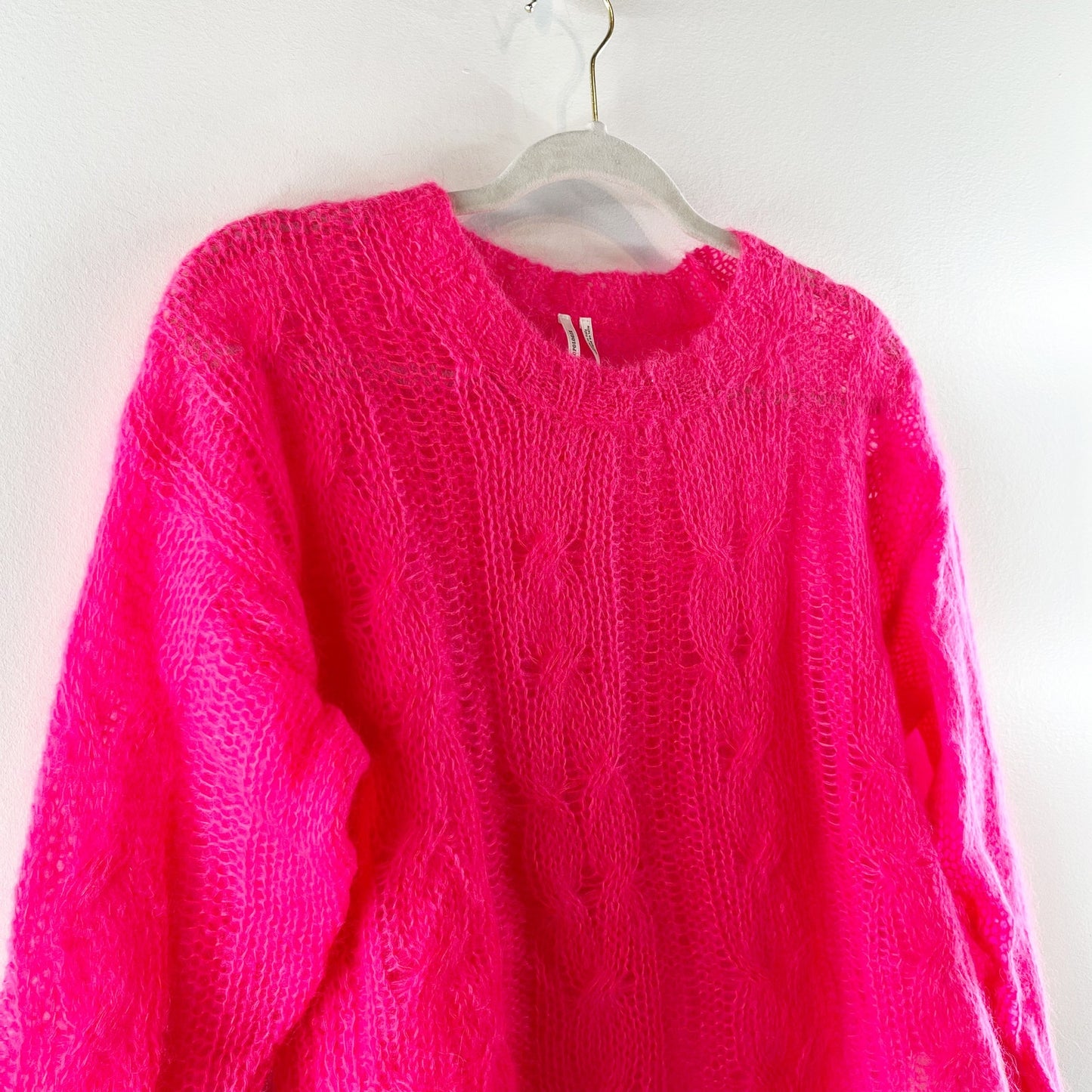 Anthropologie The Posey Long Sleeve Stitchy Distressed Sweater Hot Pink XS