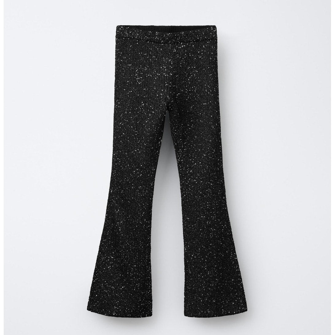 Zara Sequin Embellished High Waisted Flare Trouser Pants Black Medium